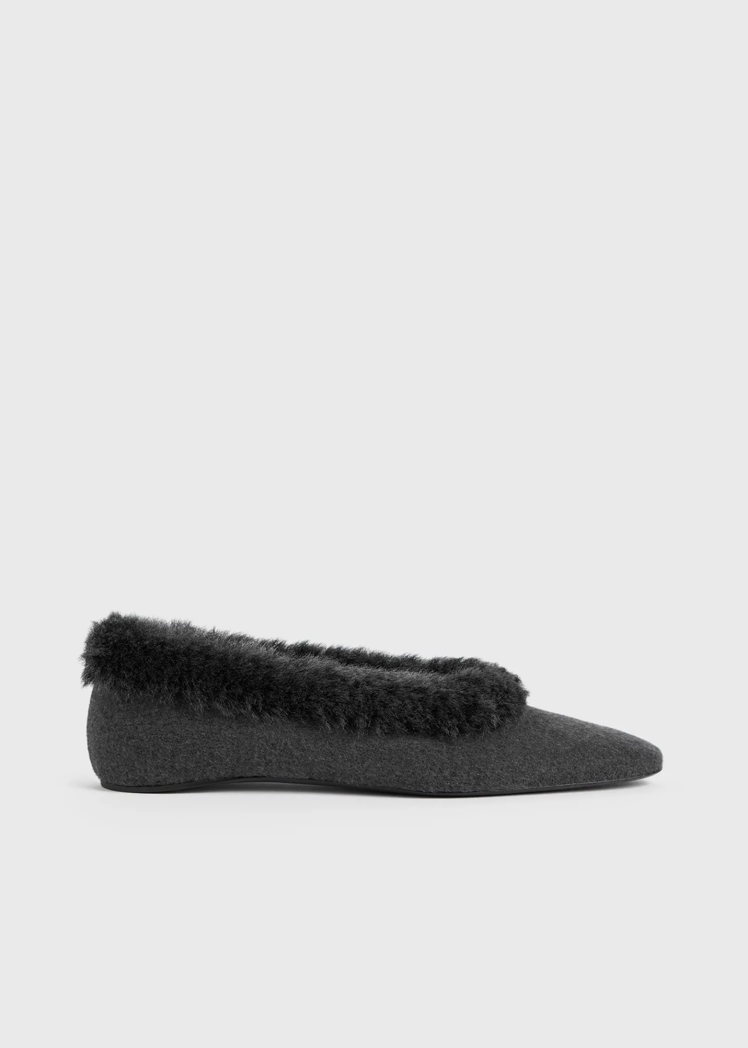 Shearling-edge flannel ballerinas dark grey melange