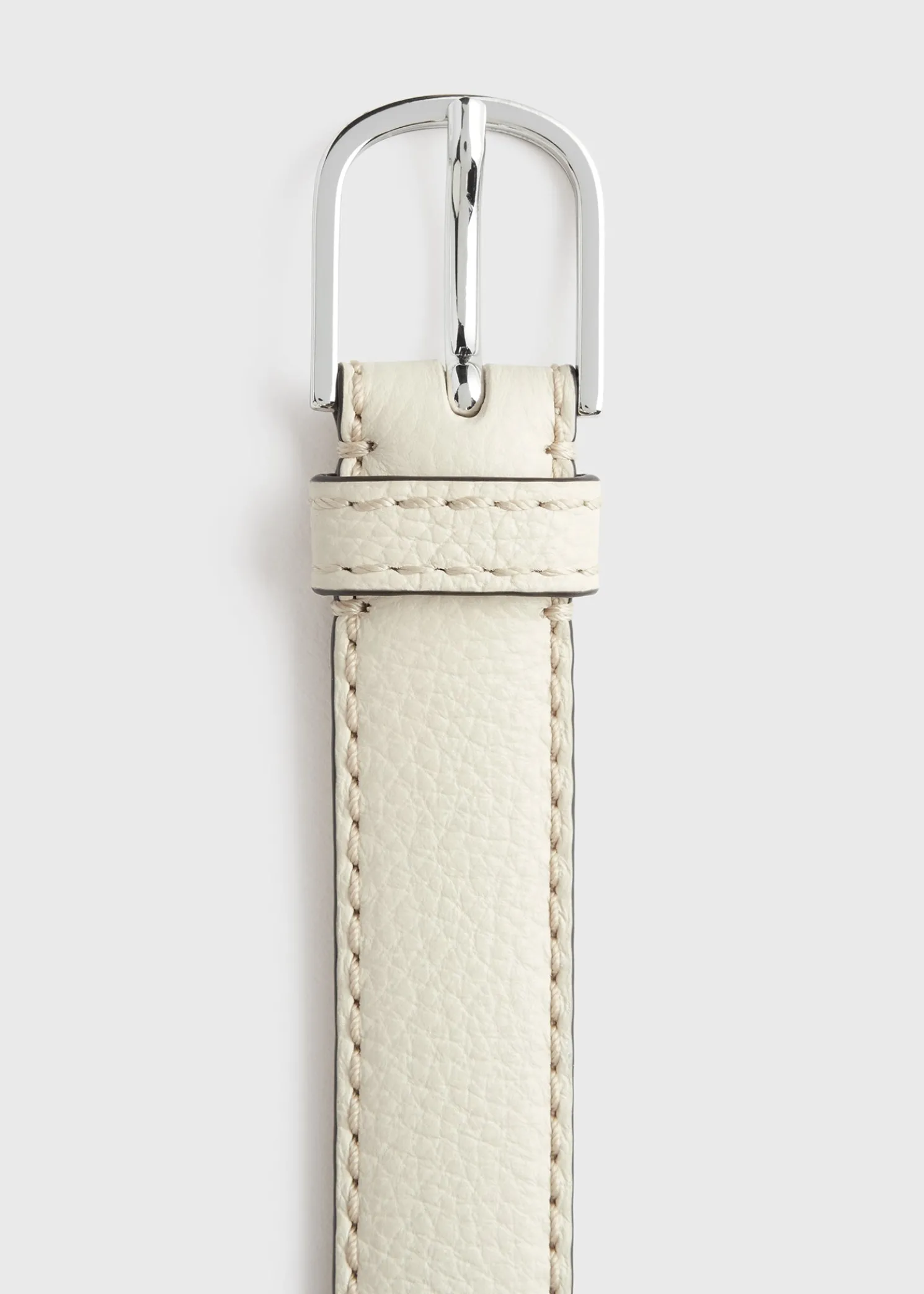 Slim grained-leather trouser belt milk