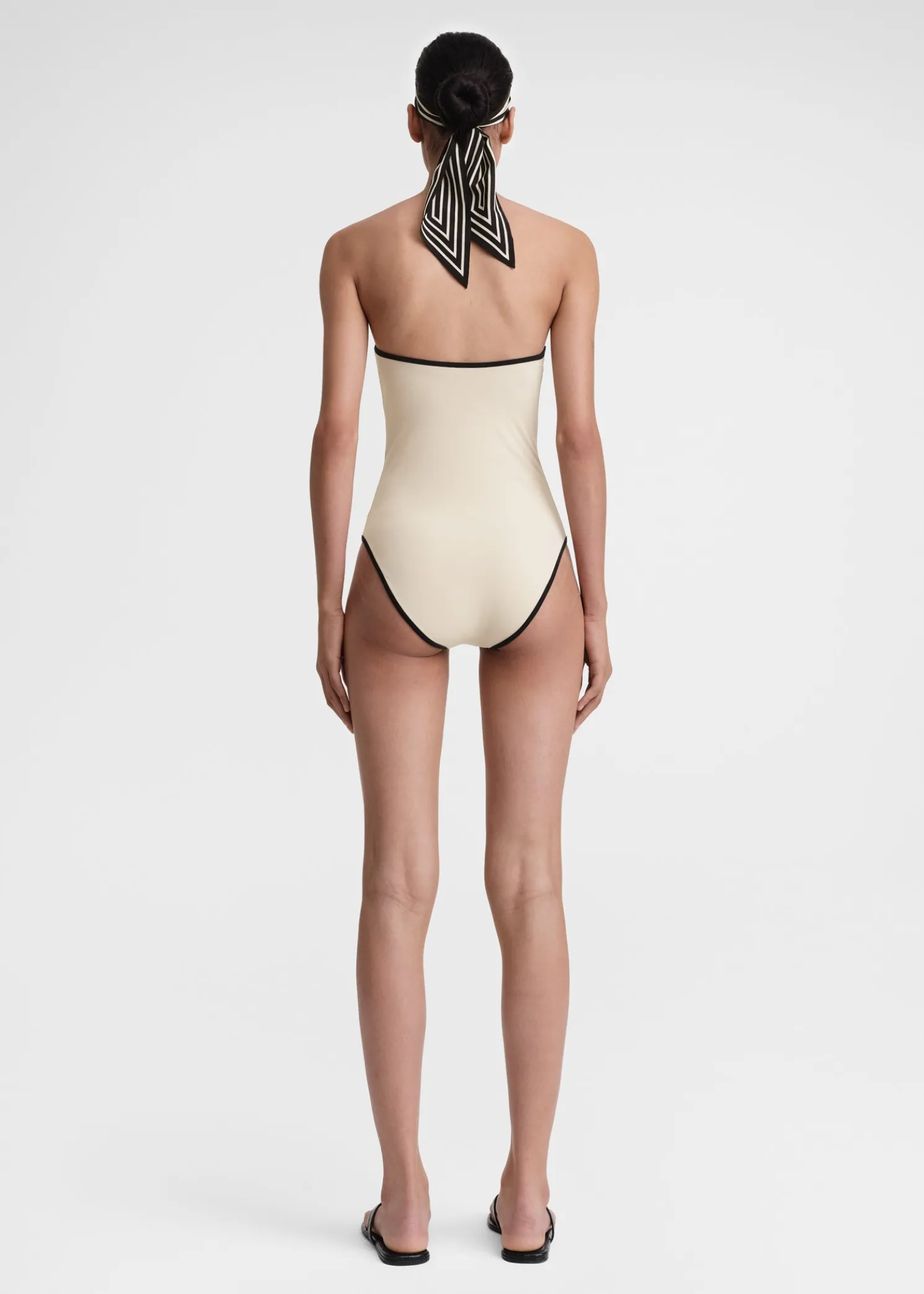 Stripe edge strapless swimsuit light hay