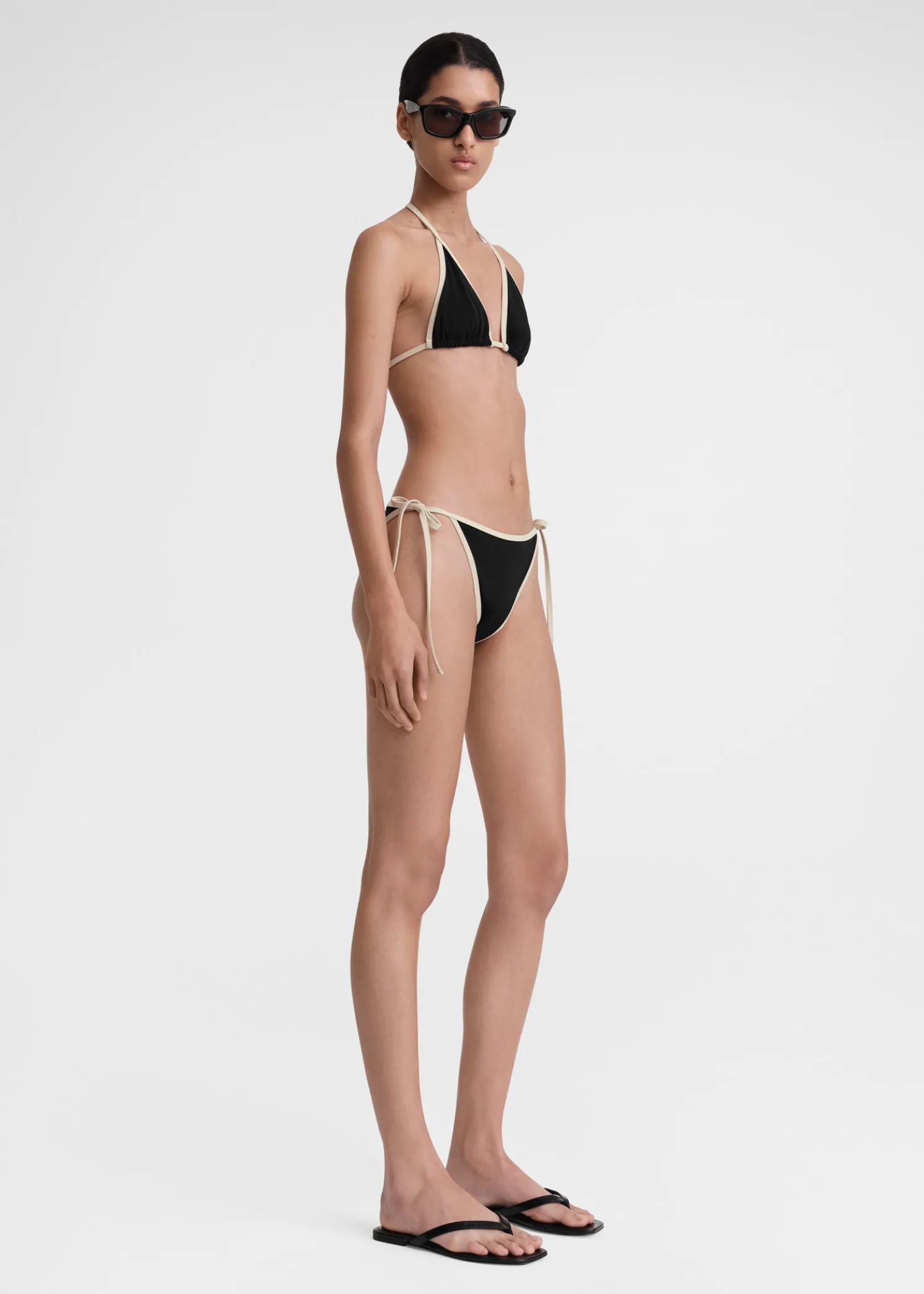 Stripe tie bikini bottoms black
