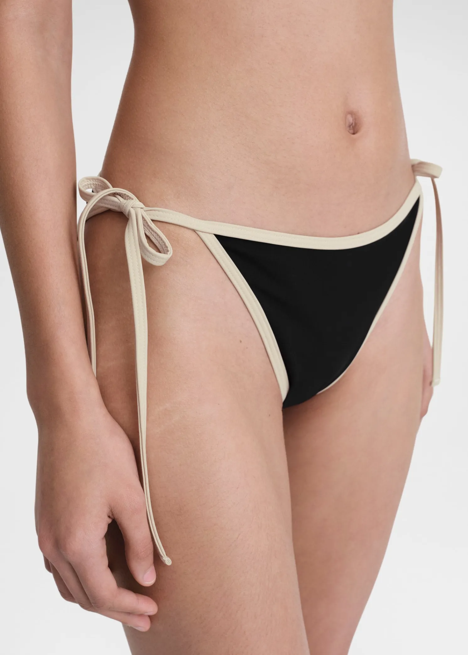 Stripe tie bikini bottoms black