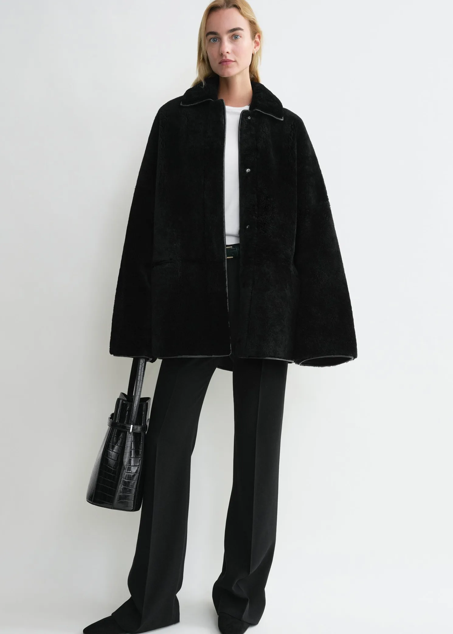 Teddy shearling overshirt jacket black