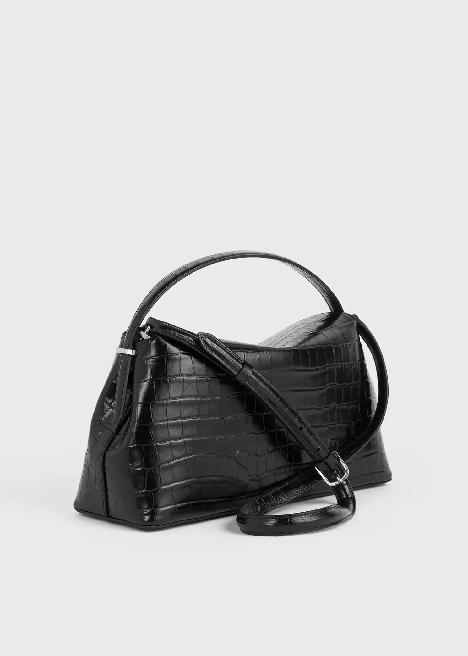 T-lock croco-embossed top handle black