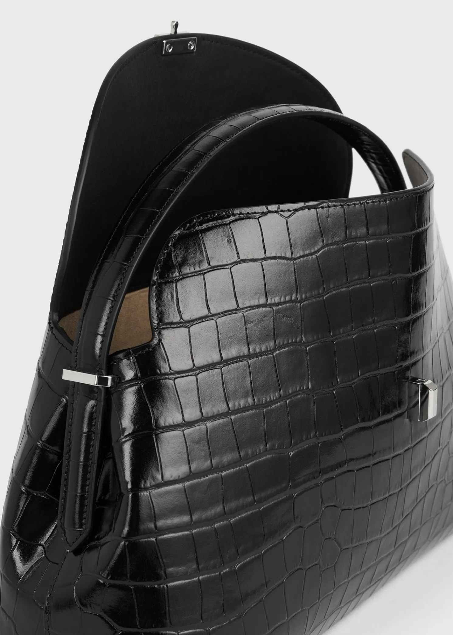 T-lock croco-embossed top handle black