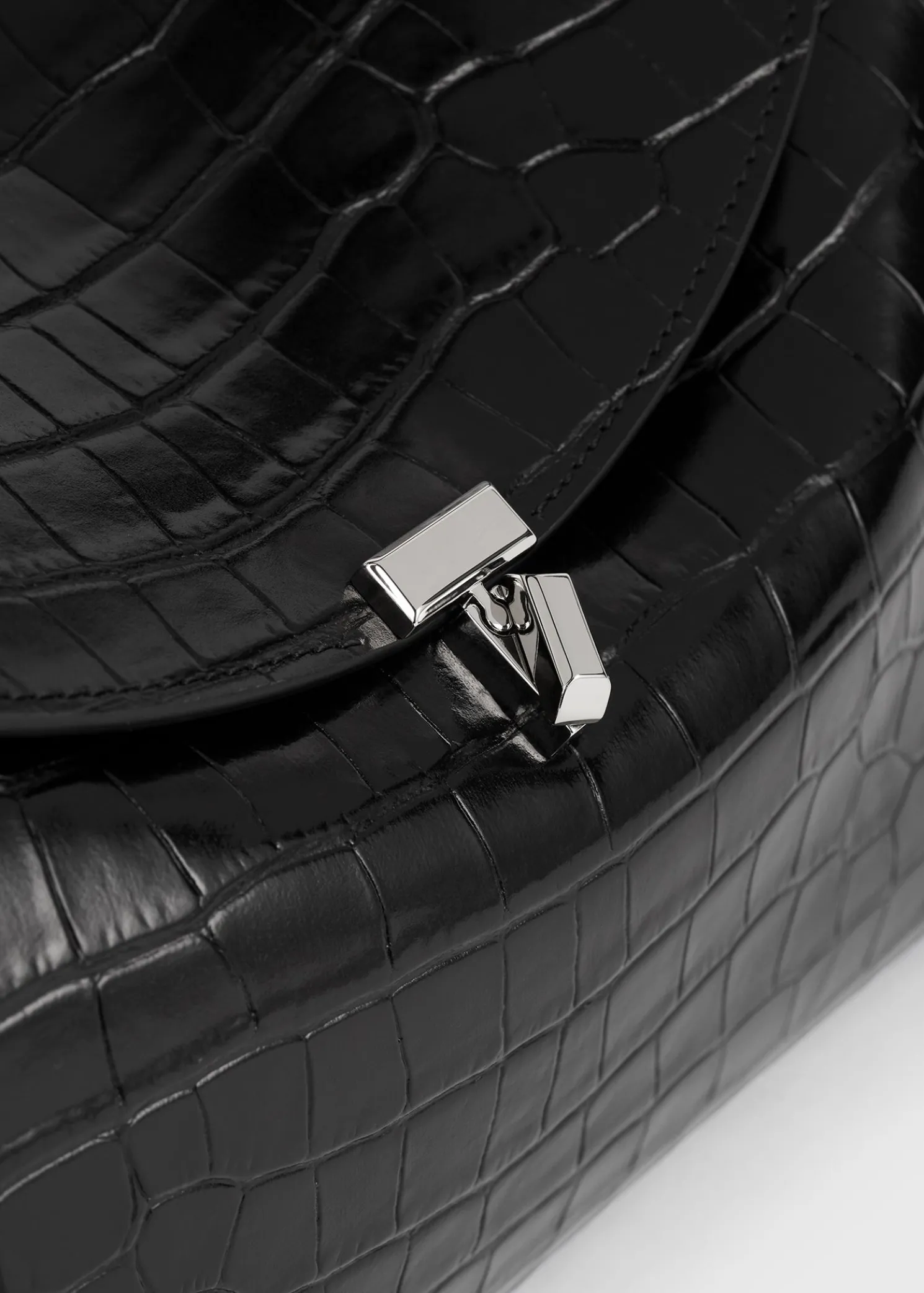 T-lock croco-embossed top handle black