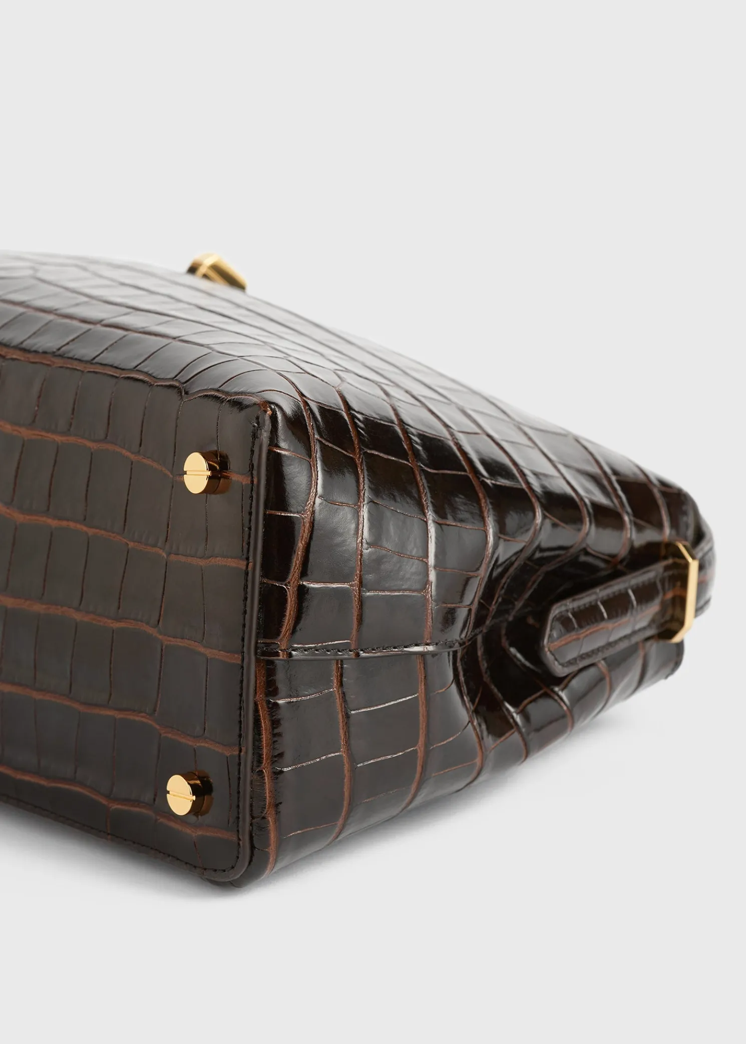 T-lock croco-embossed top handle dark brown
