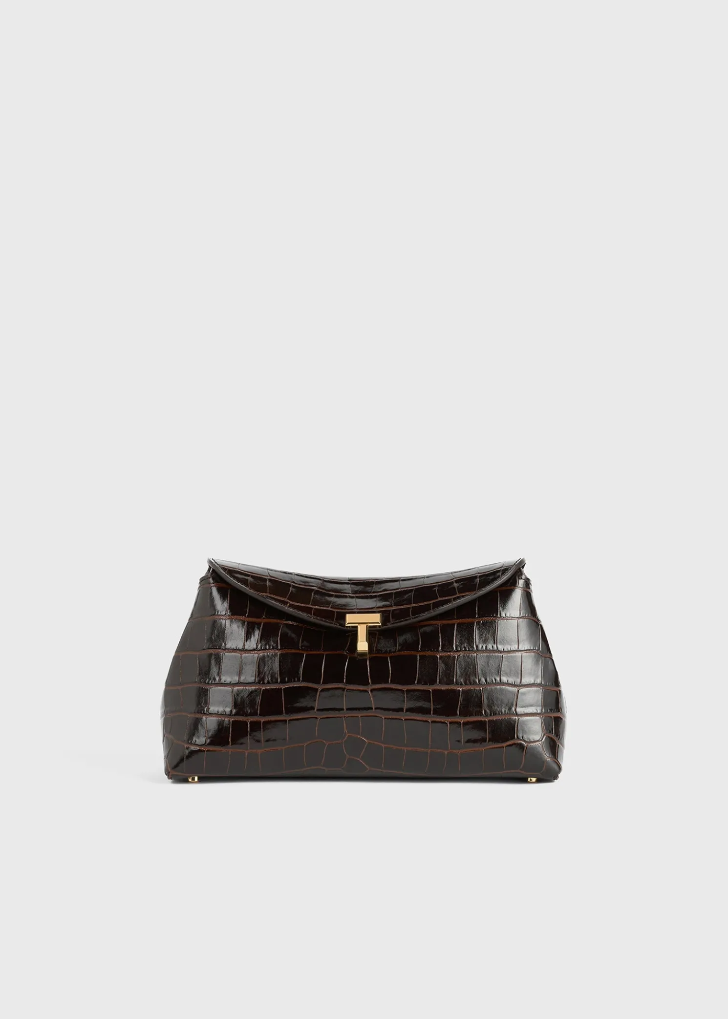 T-Lock croco-embossed clutch dark brown