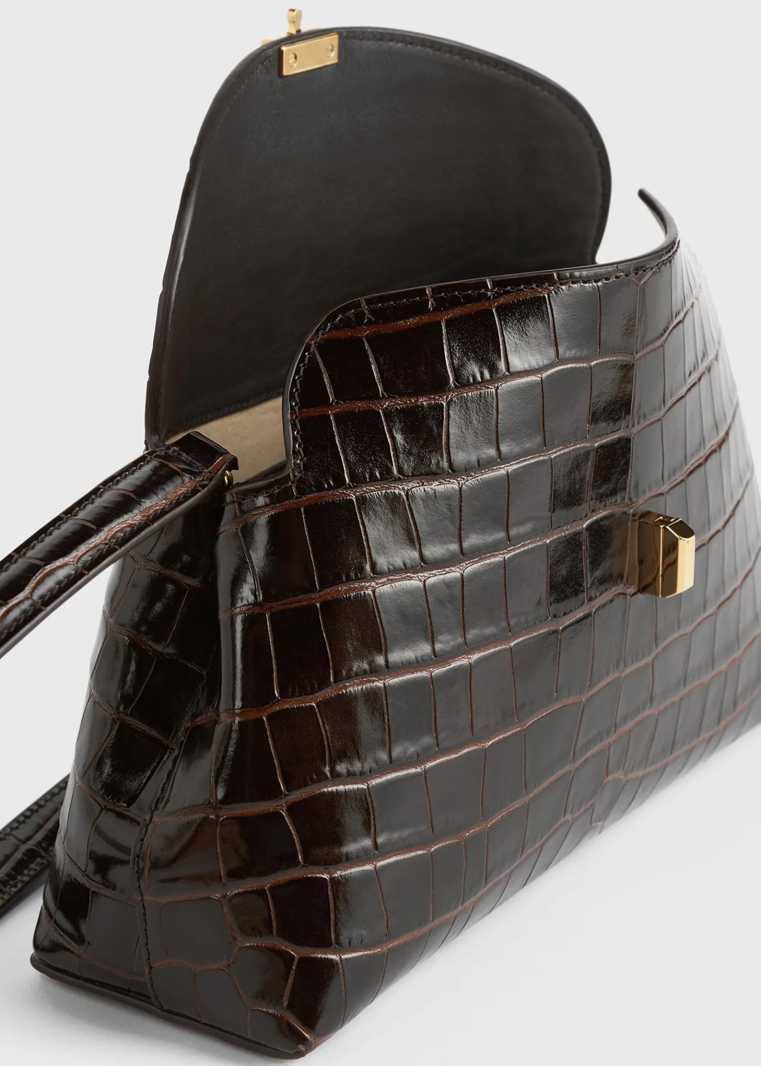 T-Lock croco-embossed clutch dark brown