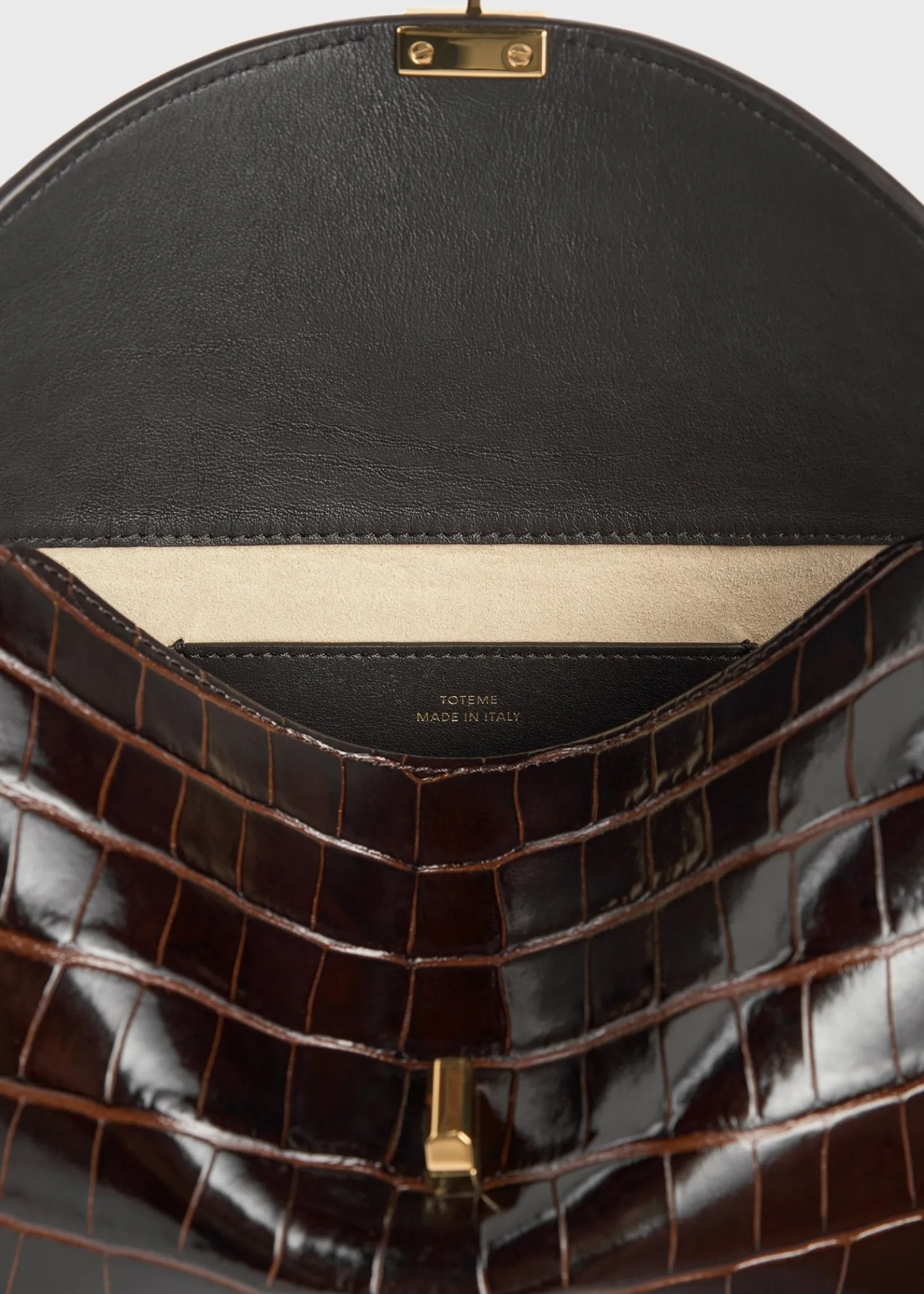 T-Lock croco-embossed clutch dark brown