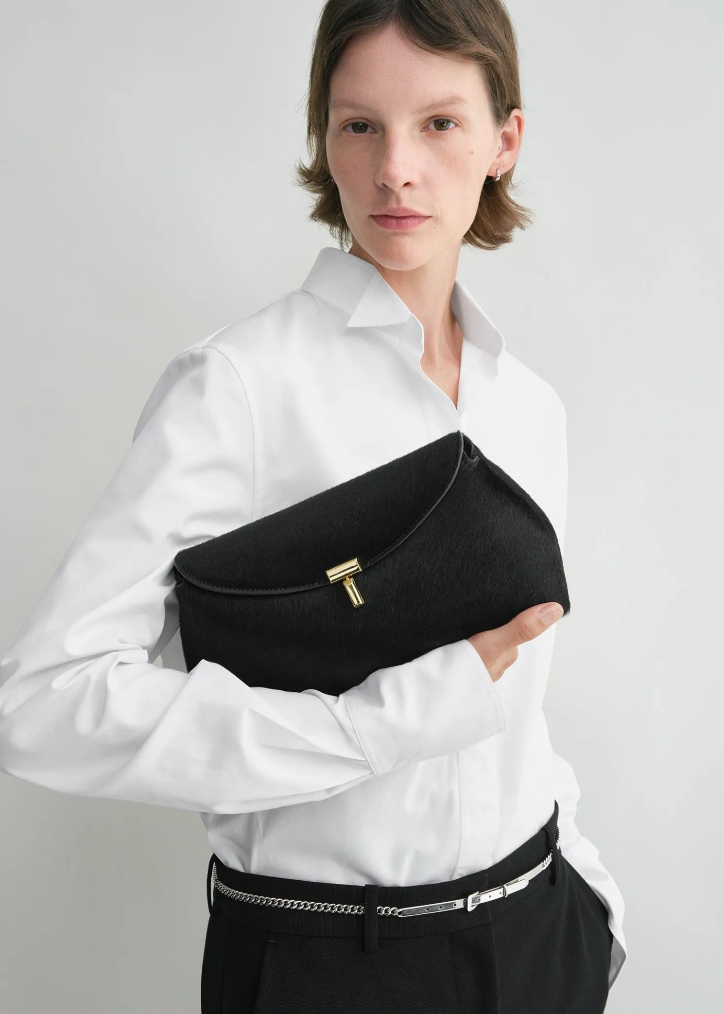 T-Lock pony hair clutch black