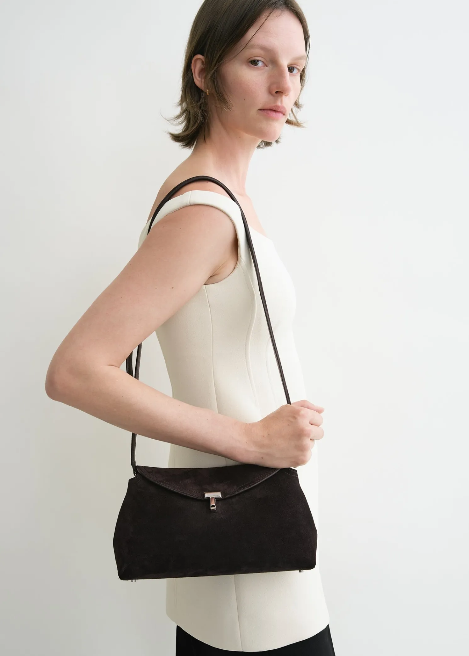 T-Lock suede clutch espresso