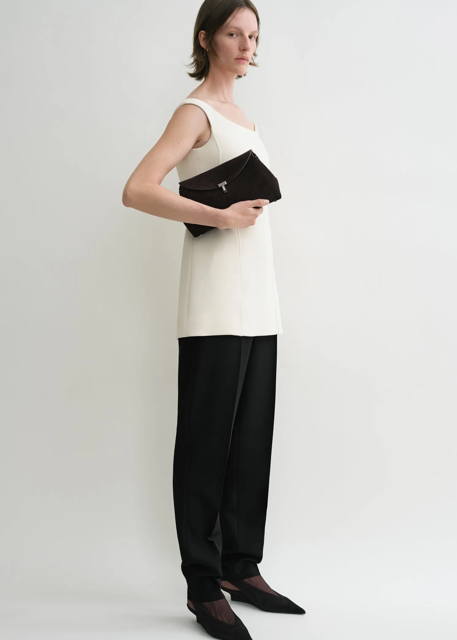 T-Lock suede clutch espresso