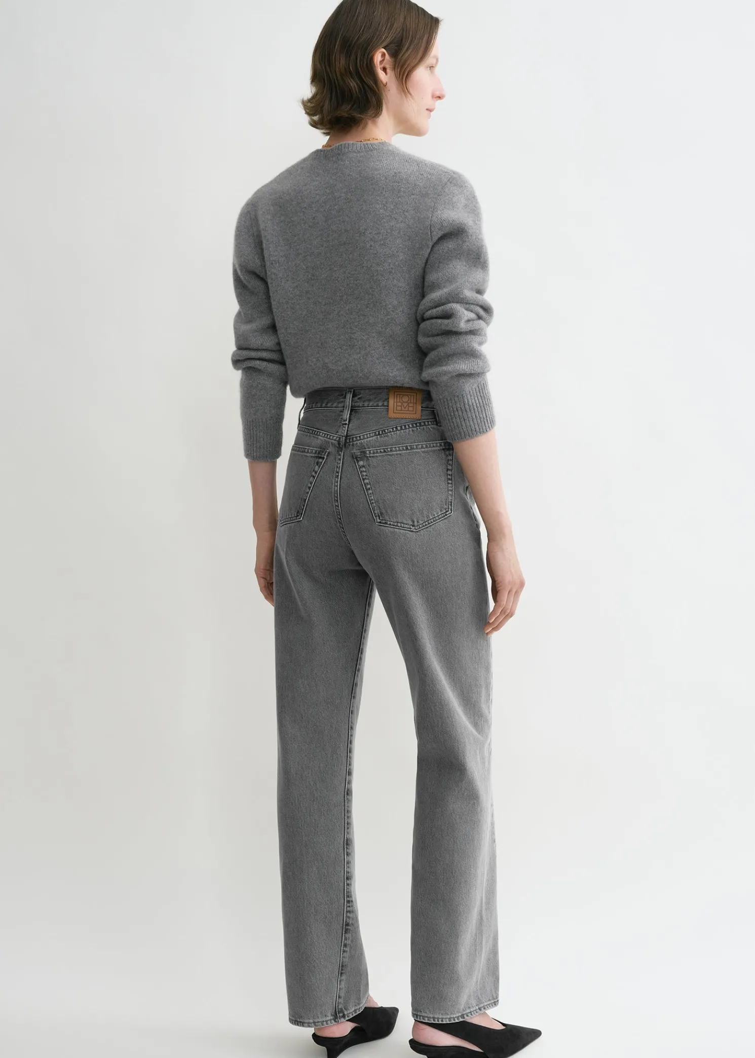 Twisted seam denim full length mid grey