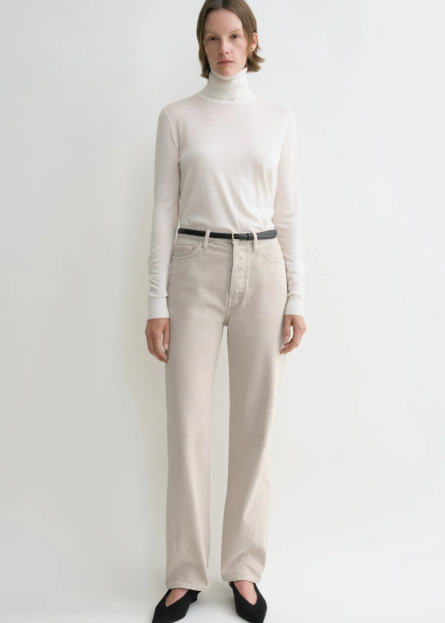 Twisted seam denim full length smoke grey