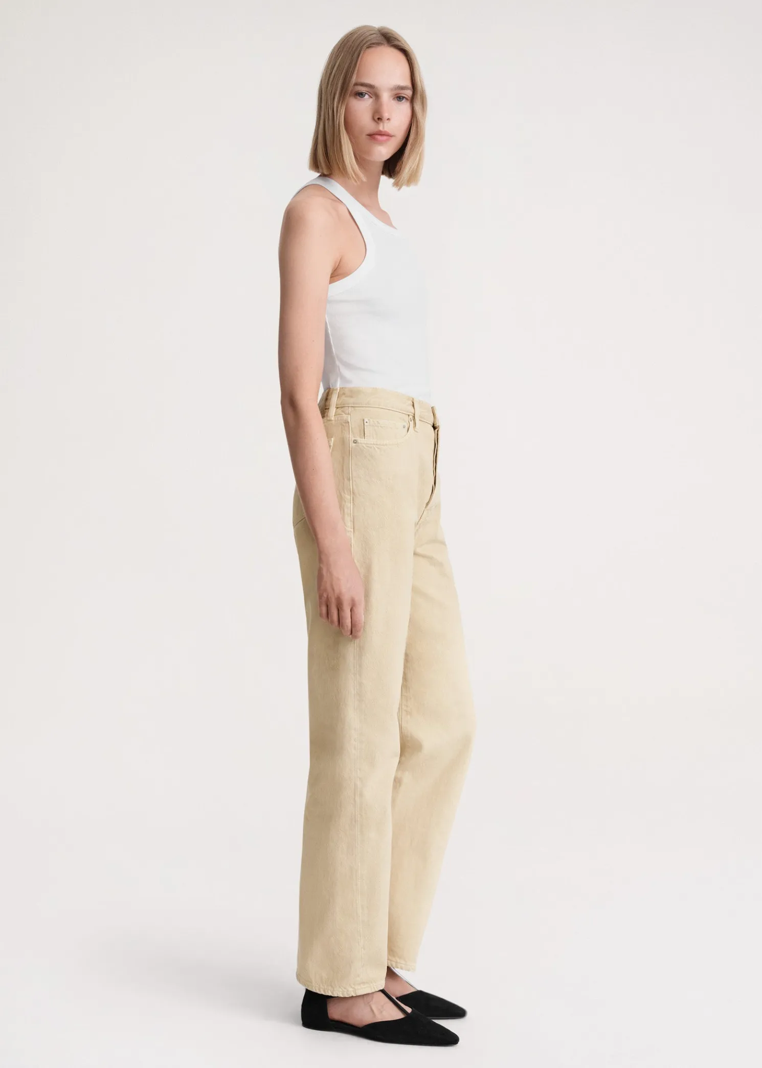 Twisted seam denim full length washed beige