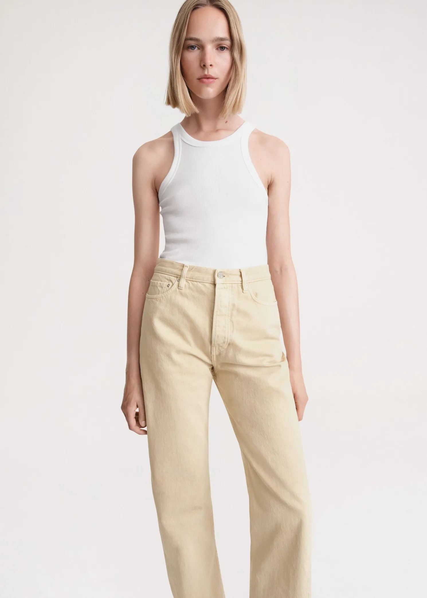 Twisted seam denim full length washed beige