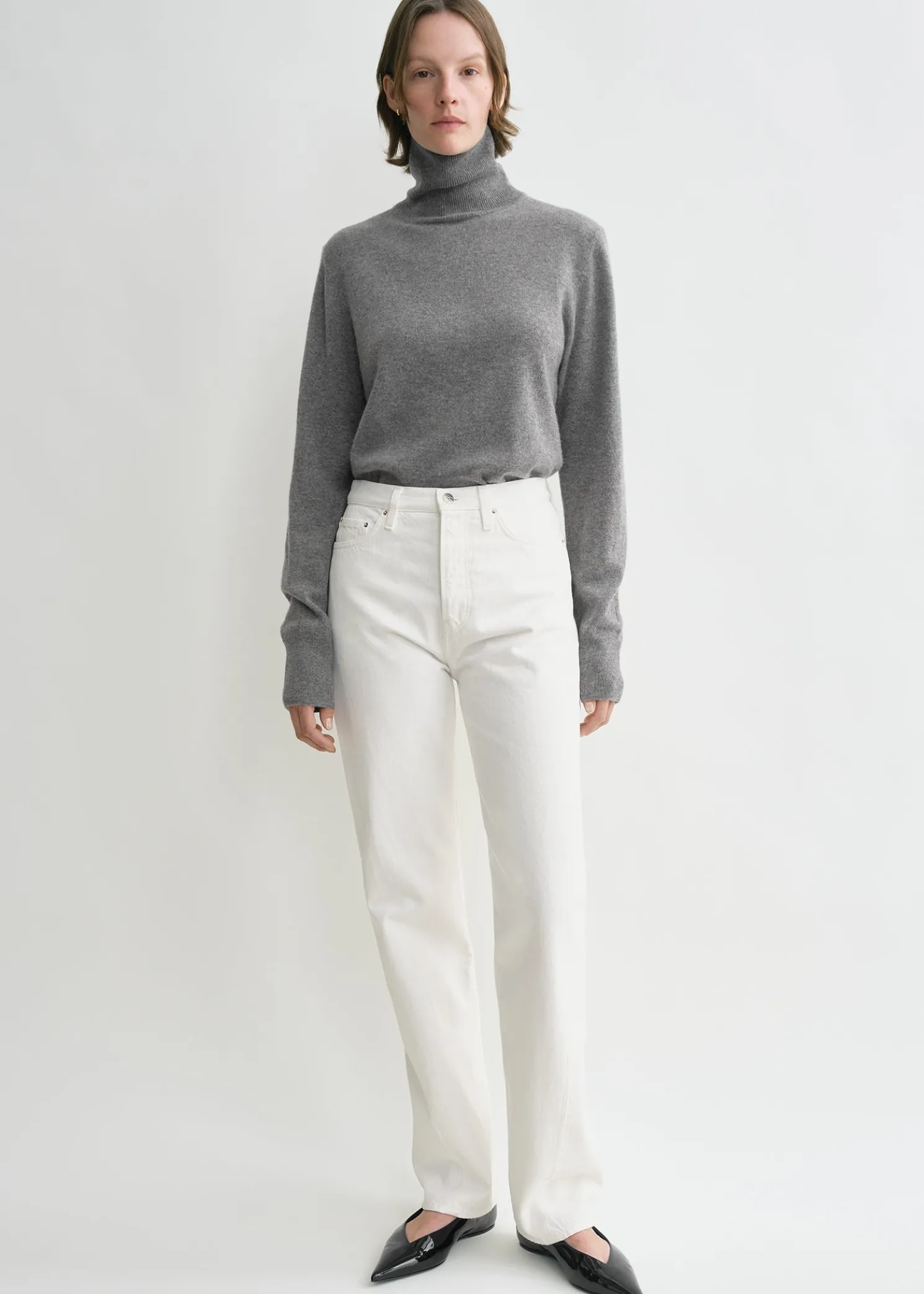 Twisted seam denim full length off-white