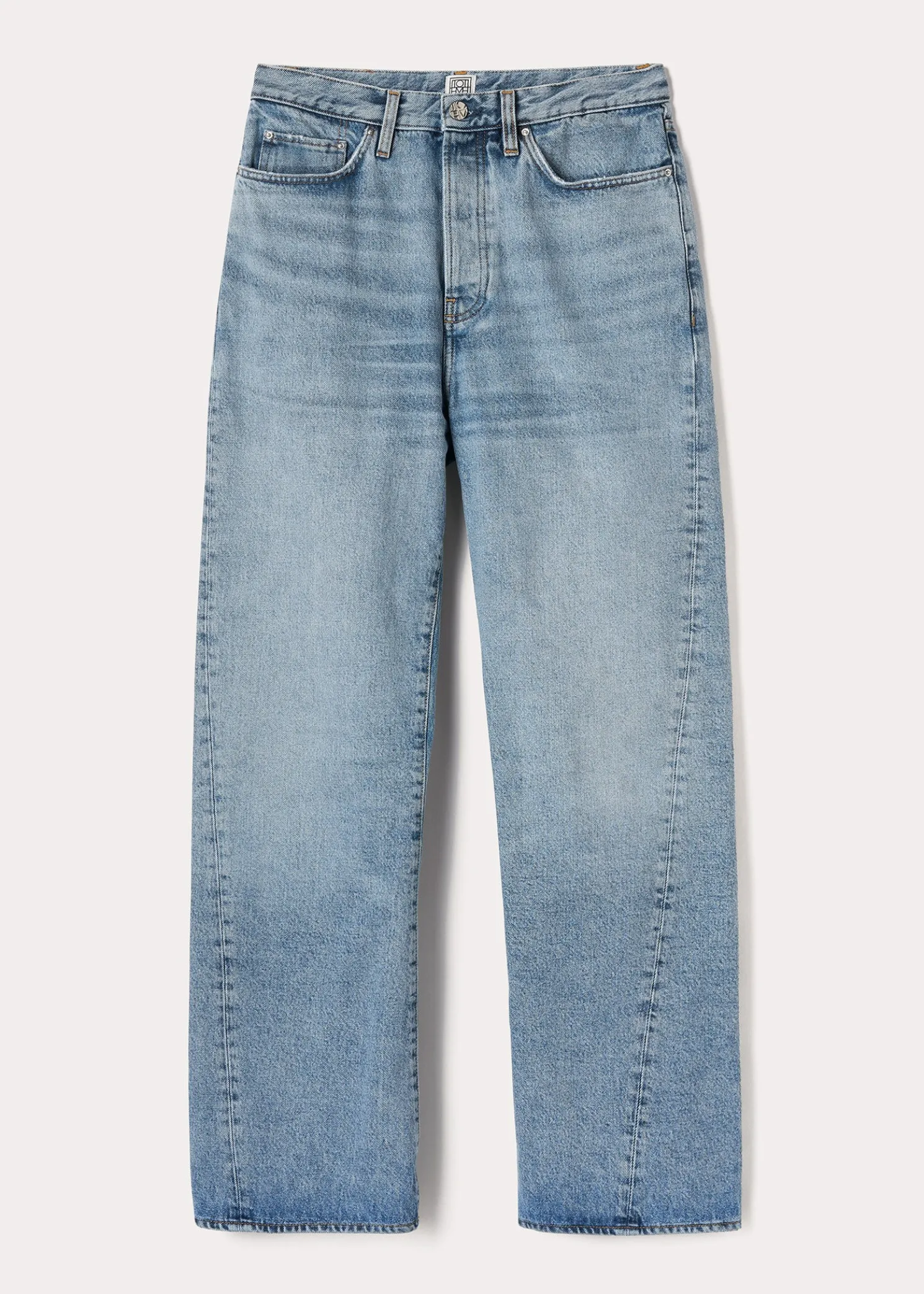 Twisted seam denim full length worn blue