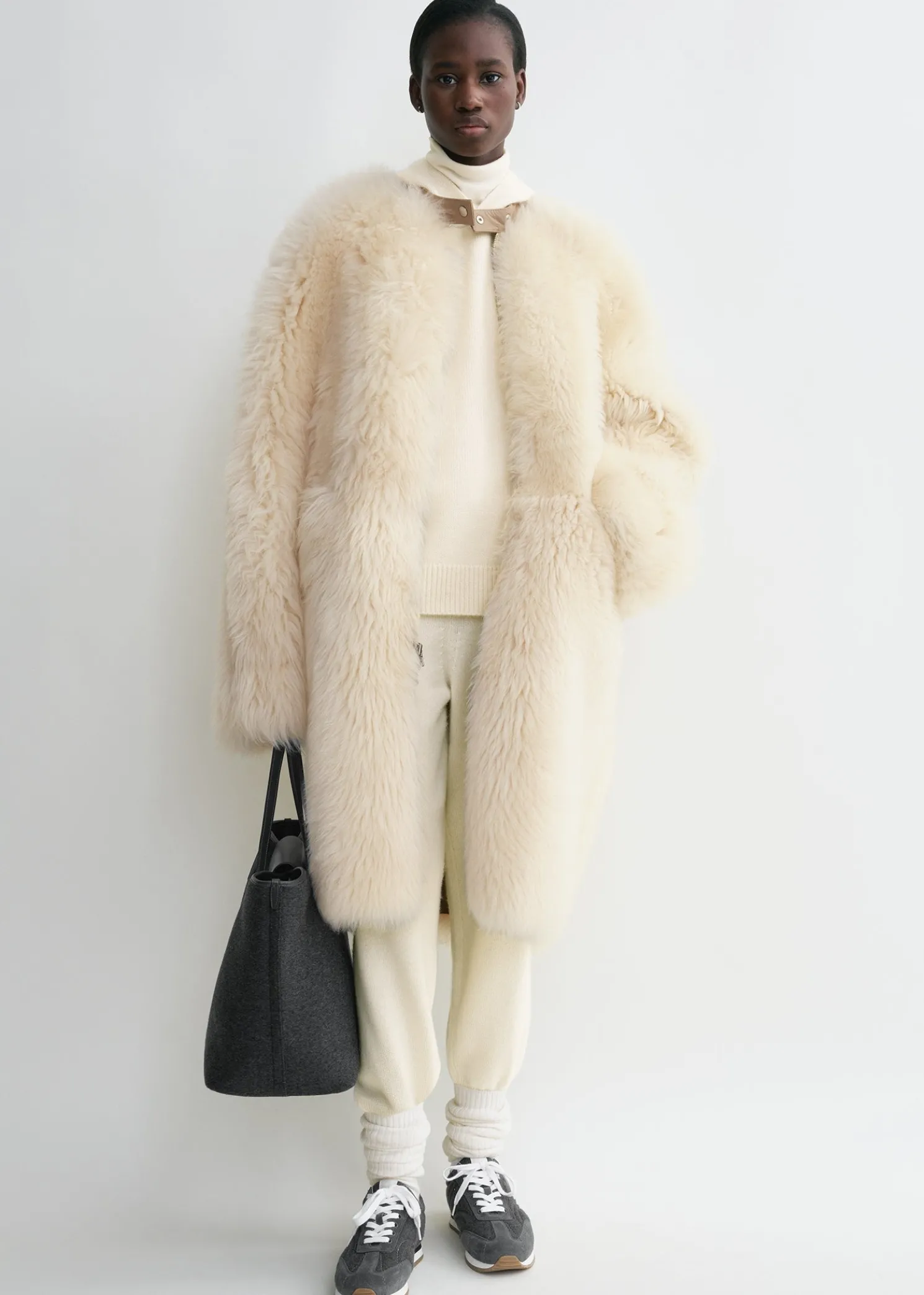 Two-way shearling coat cream/caramel