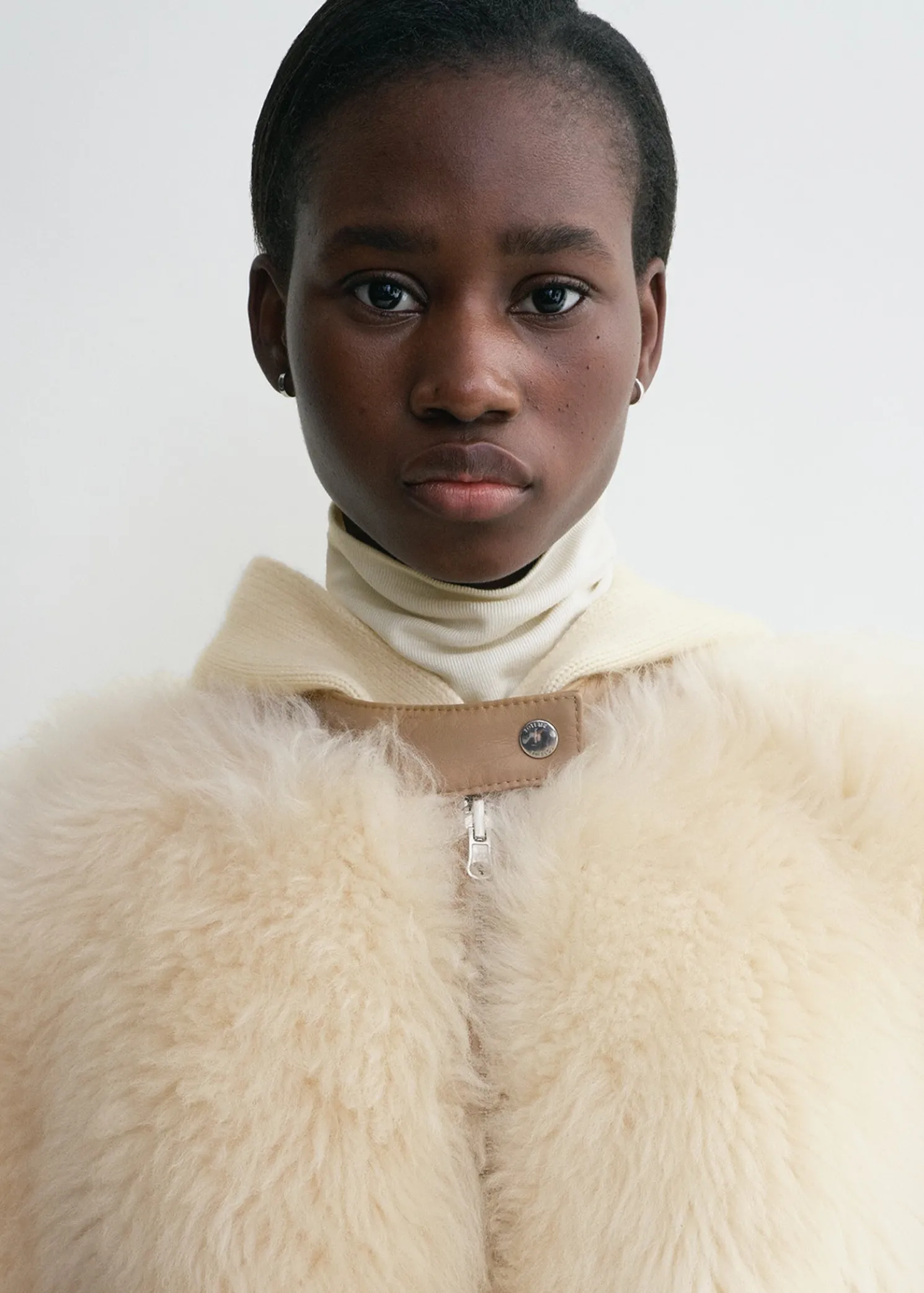 Two-way shearling coat cream/caramel