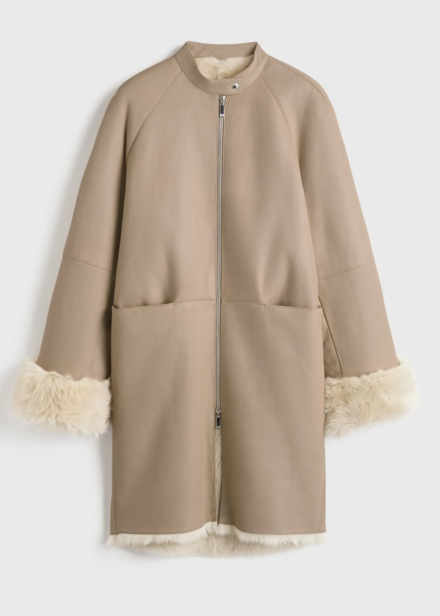 Two-way shearling coat cream/caramel