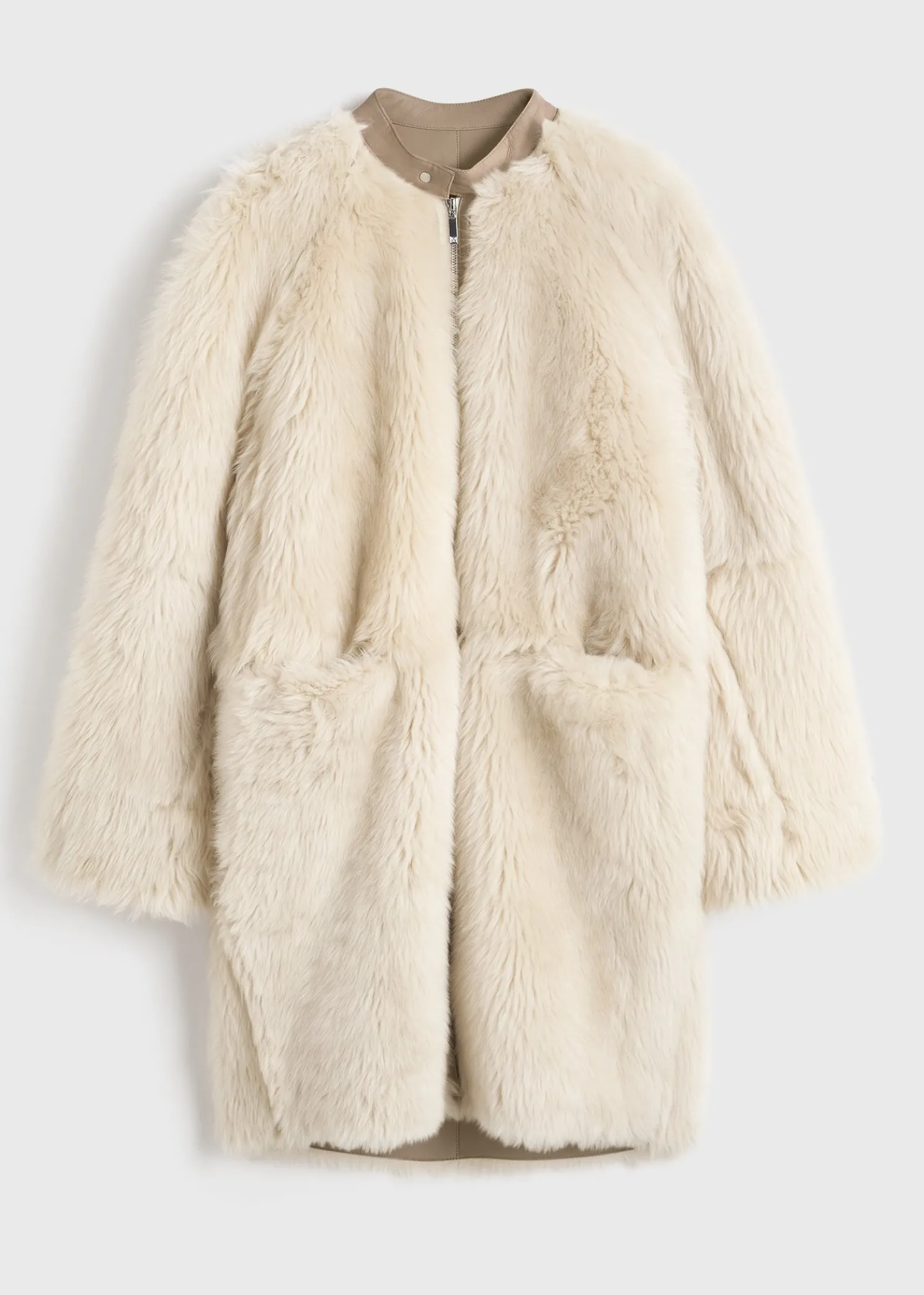 Two-way shearling coat cream/caramel