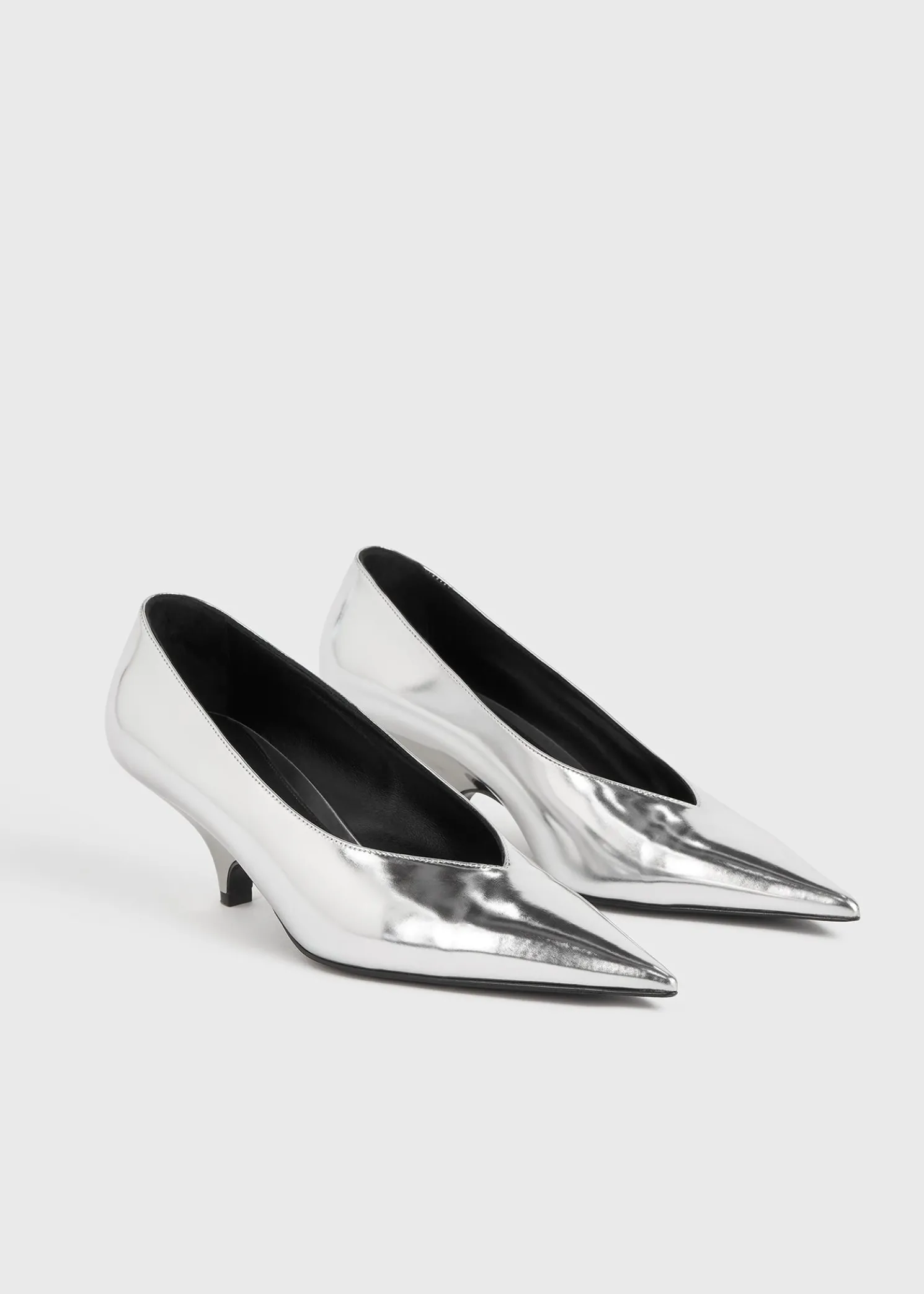 Wedge-heel faux-leather pumps silver
