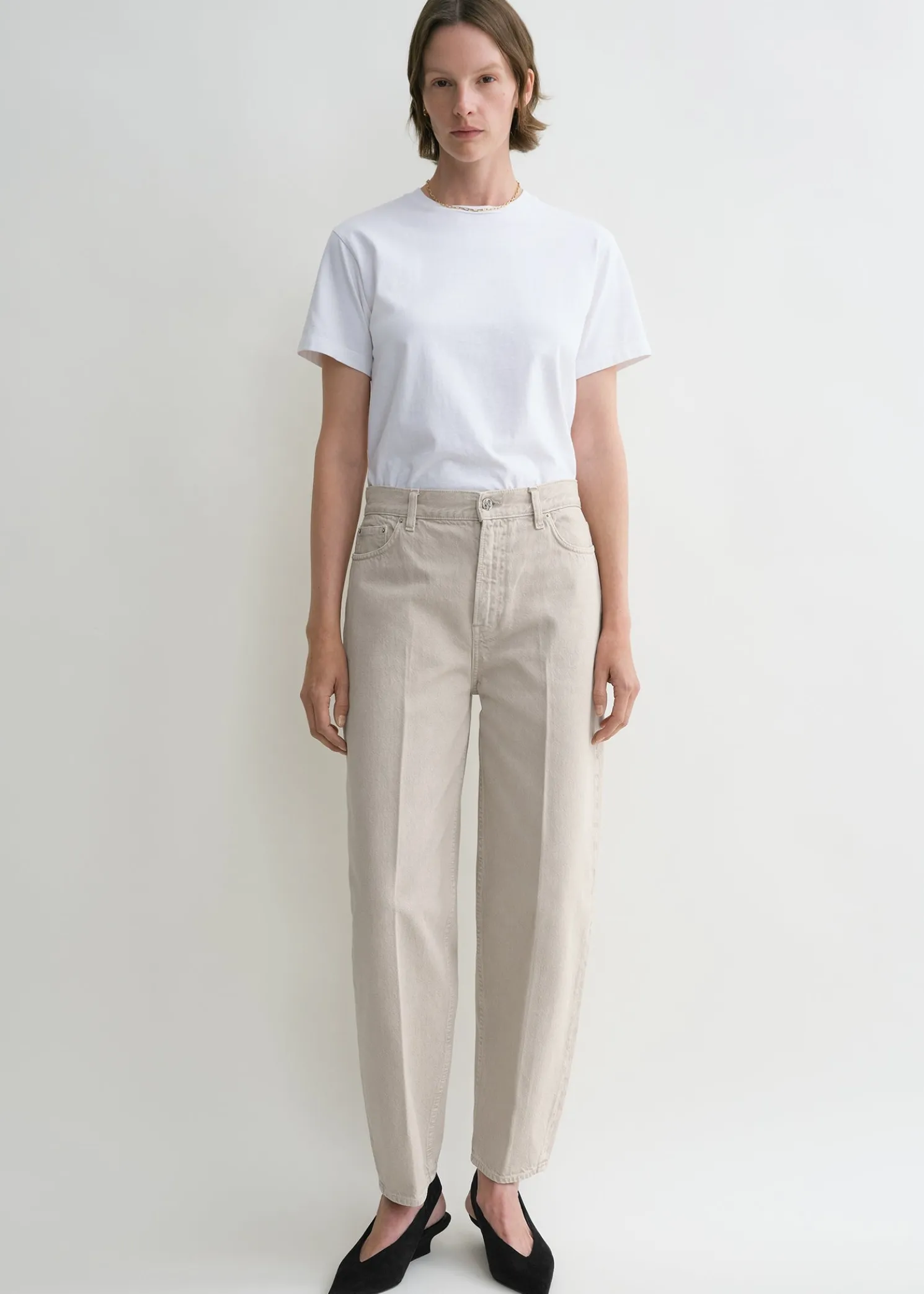 Wide tapered leg denim smoke grey