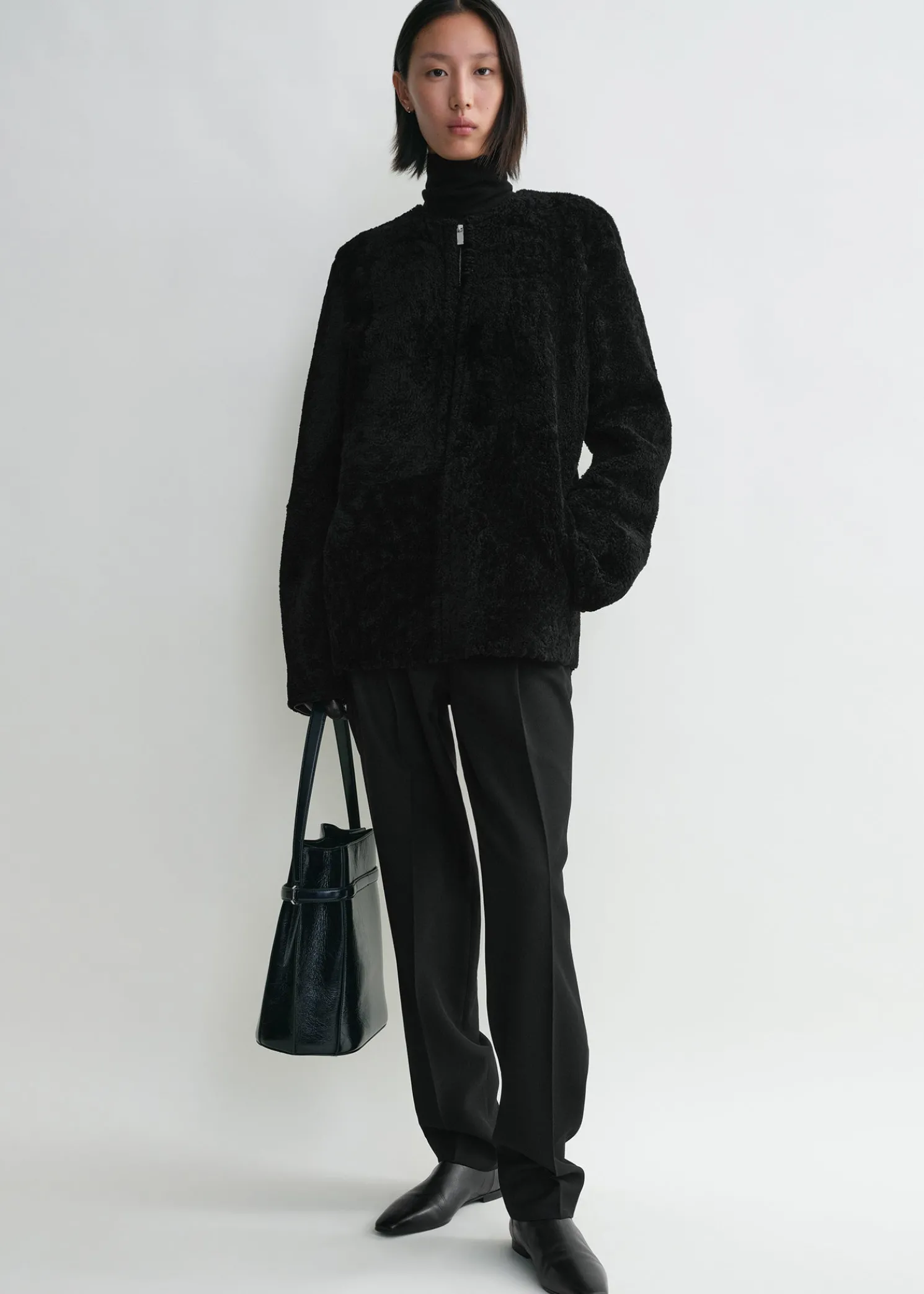 Zipped teddy shearling jacket black